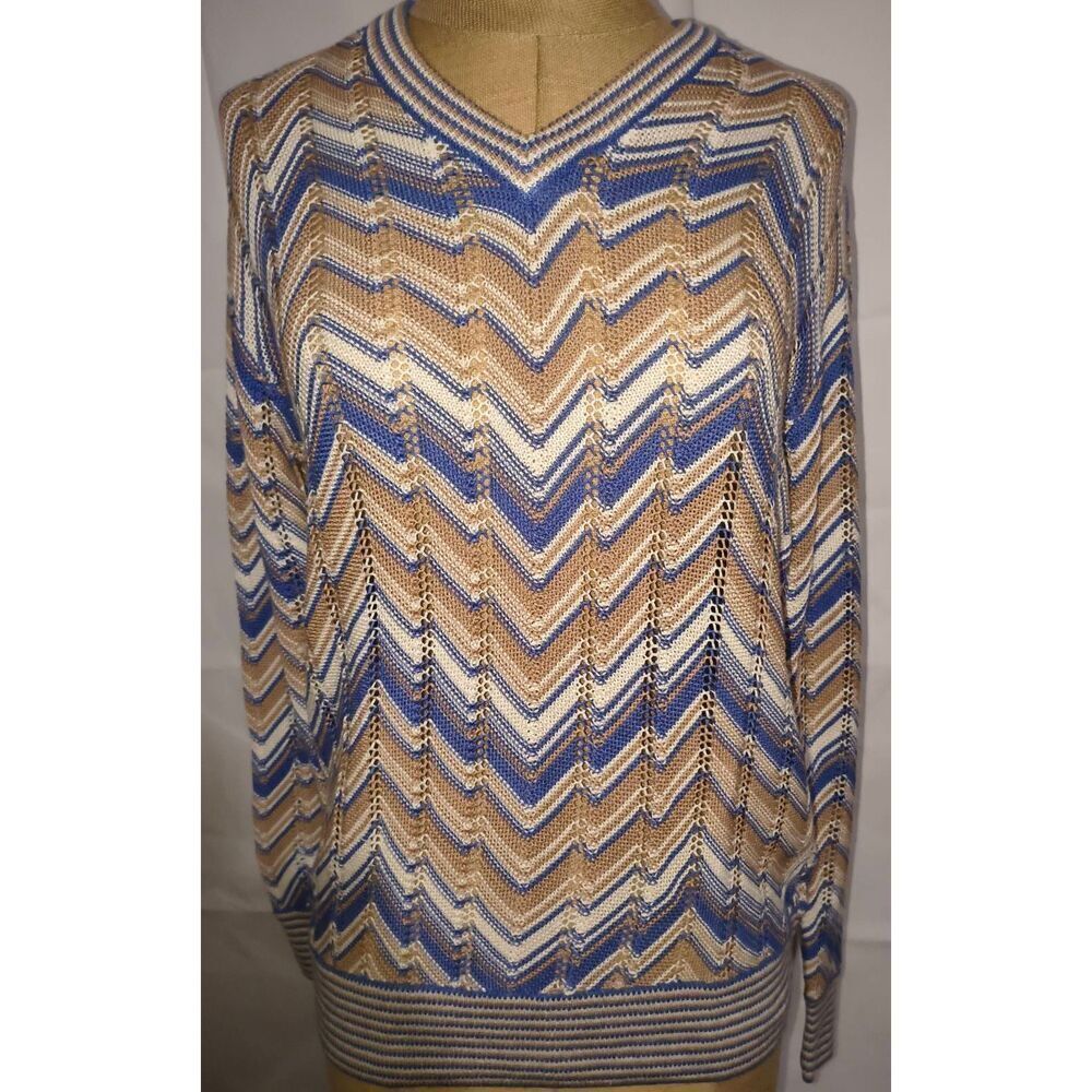 Vintage chevron knit sweater Silk/cotton Size Small multicolored chevron zig-zag